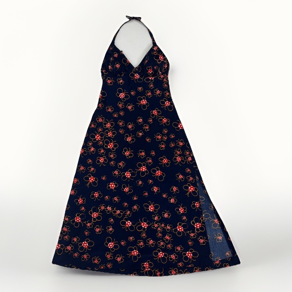 Vintage 60s Elisabeth Stewart Halter Midi Dress Ladybug Butterfly Sz S Retro